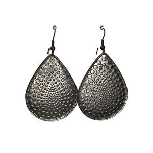 Vintage Y2K Tear Drop Earrings Silver Tone Metal Textured Dangle Pierced